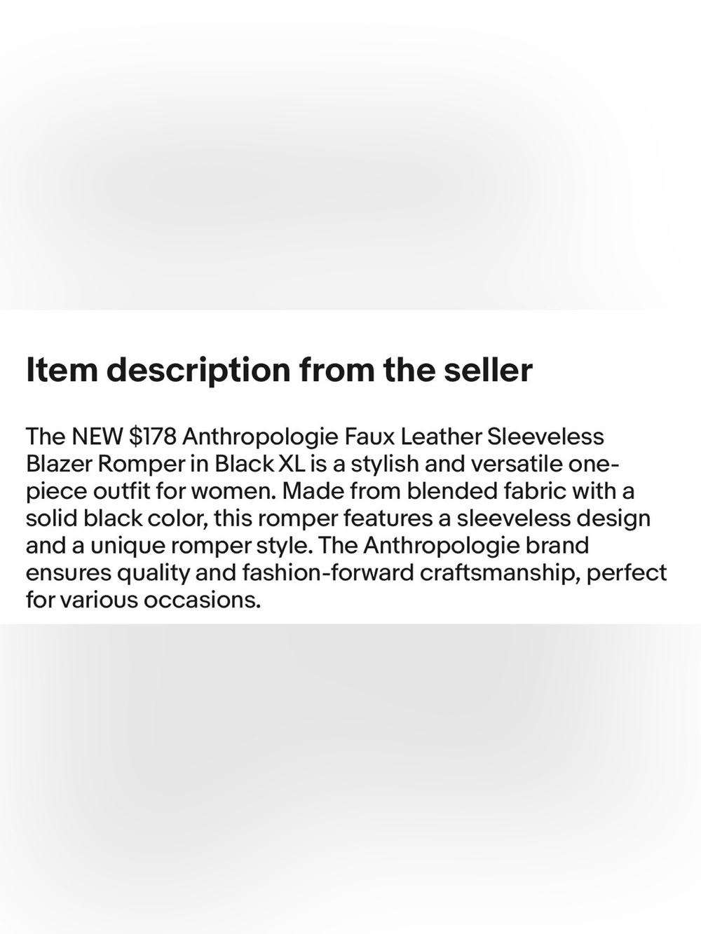 Anthropologie Black Faux Leather Blazer Romper Sleeveless Belt Pockets NWT $178 - Picture 16 of 16